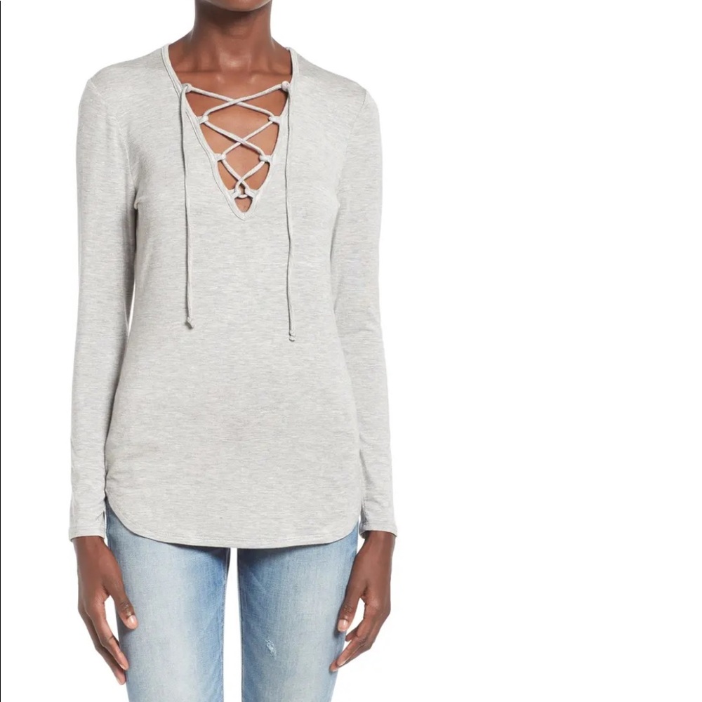 Leith Lace Up Top Gray